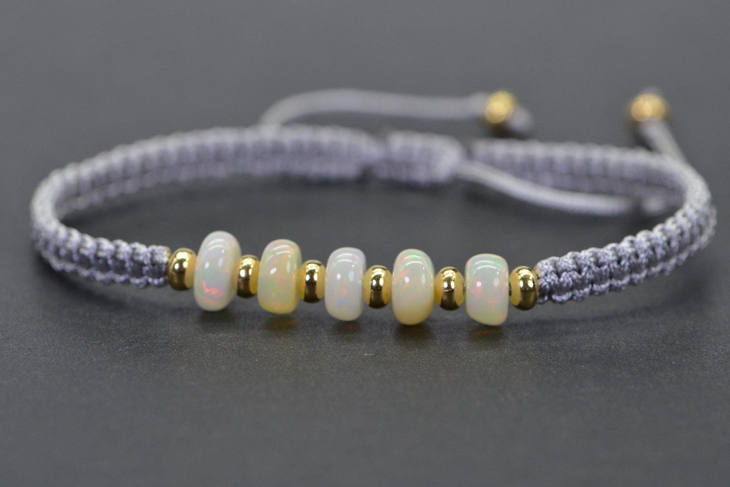 White Opal Bracelet Macrome Shamballa 14K Gold Rondelle Ethiopian Opal Smooth Large beads