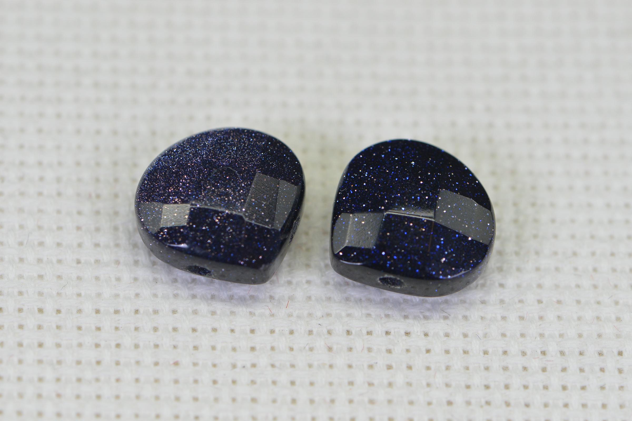 Blue Goldstone Heart Beads: Faceted Briolette Gemstone, 12mm (2 beads)