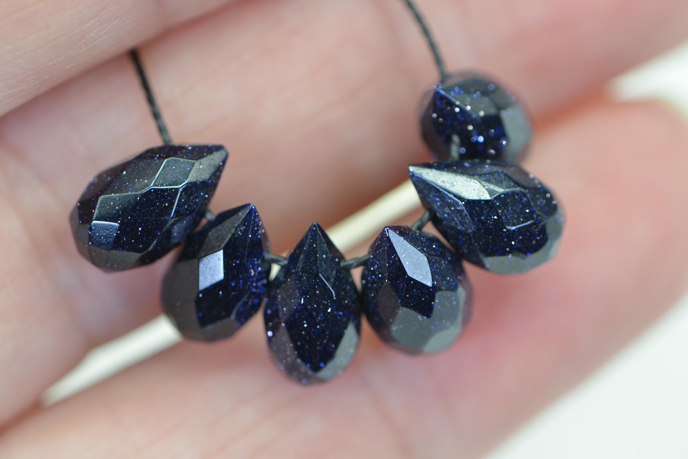 Blue Goldstone Faceted Teardrop Beads Natural Gemstone Beads Jewelry Making Supplies