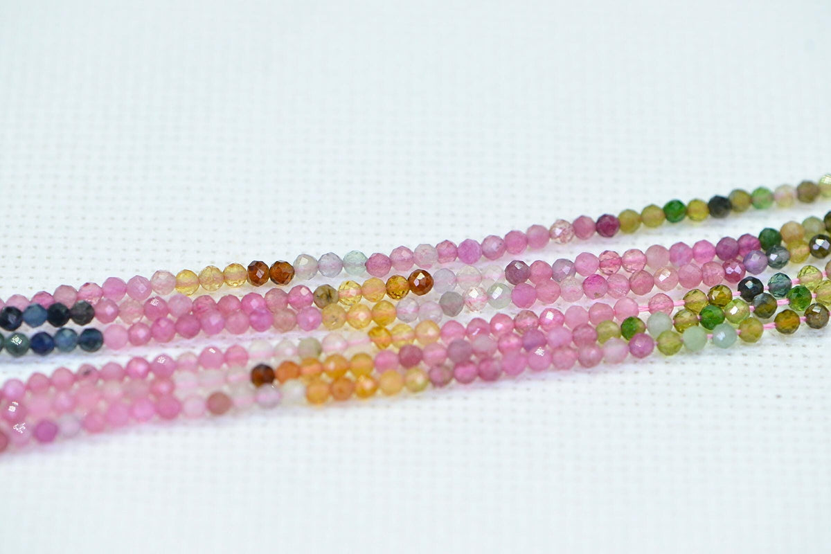 Natural Watermelon Tourmaline  Faceted Beads – Round 2.5mm Multi Color Gemstone Beads
