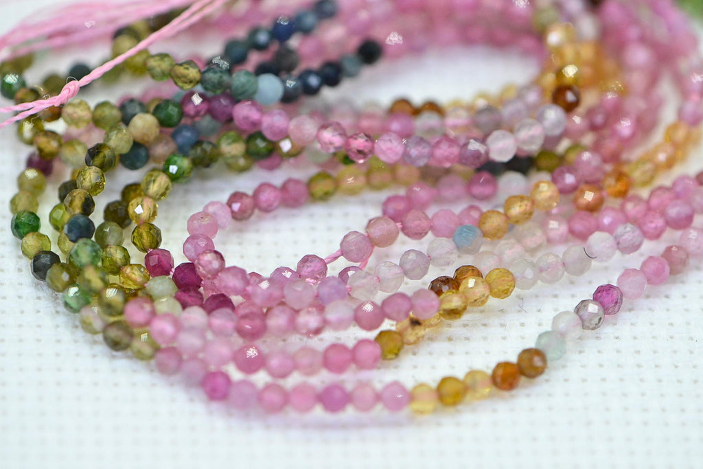 Natural Watermelon Tourmaline  Faceted Beads – Round 2.5mm Multi Color Gemstone Beads