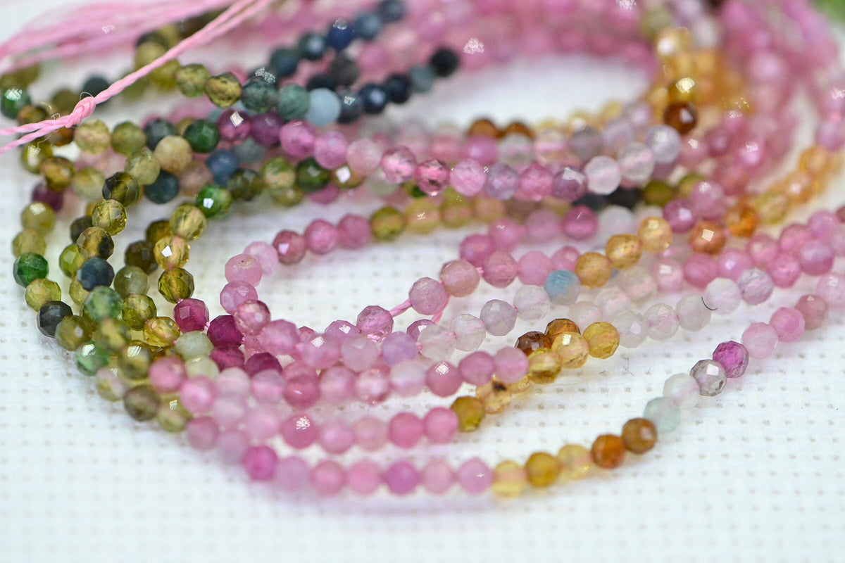 Natural Watermelon Tourmaline  Faceted Beads – Round 2.5mm Multi Color Gemstone Beads