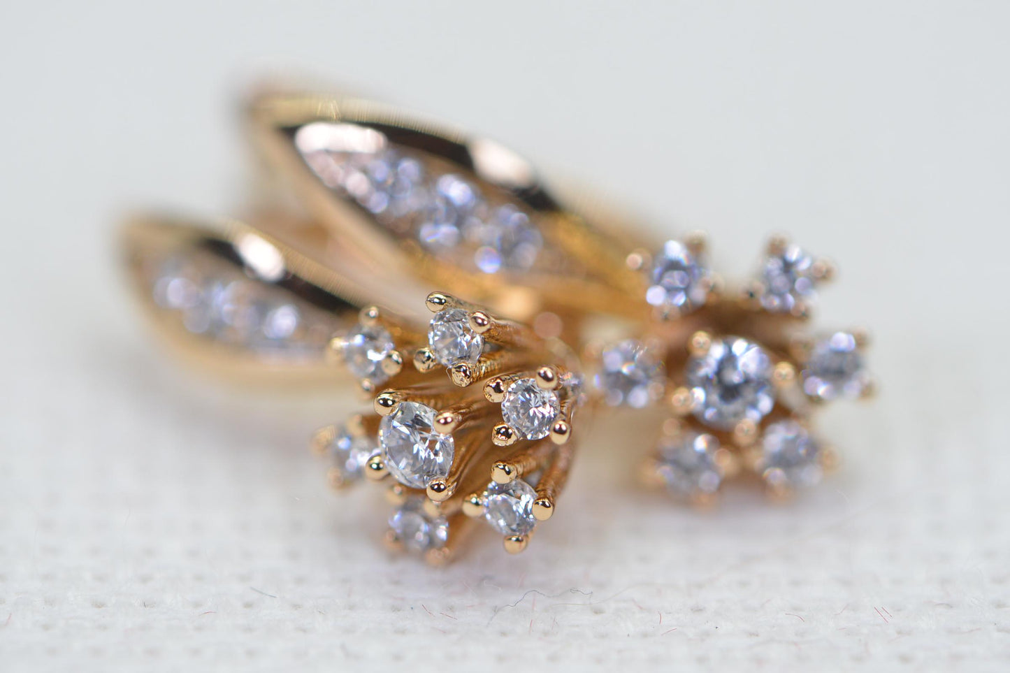 18K Gold Flower Stud Earrings, Cubic Zirconia Bridal Earrings