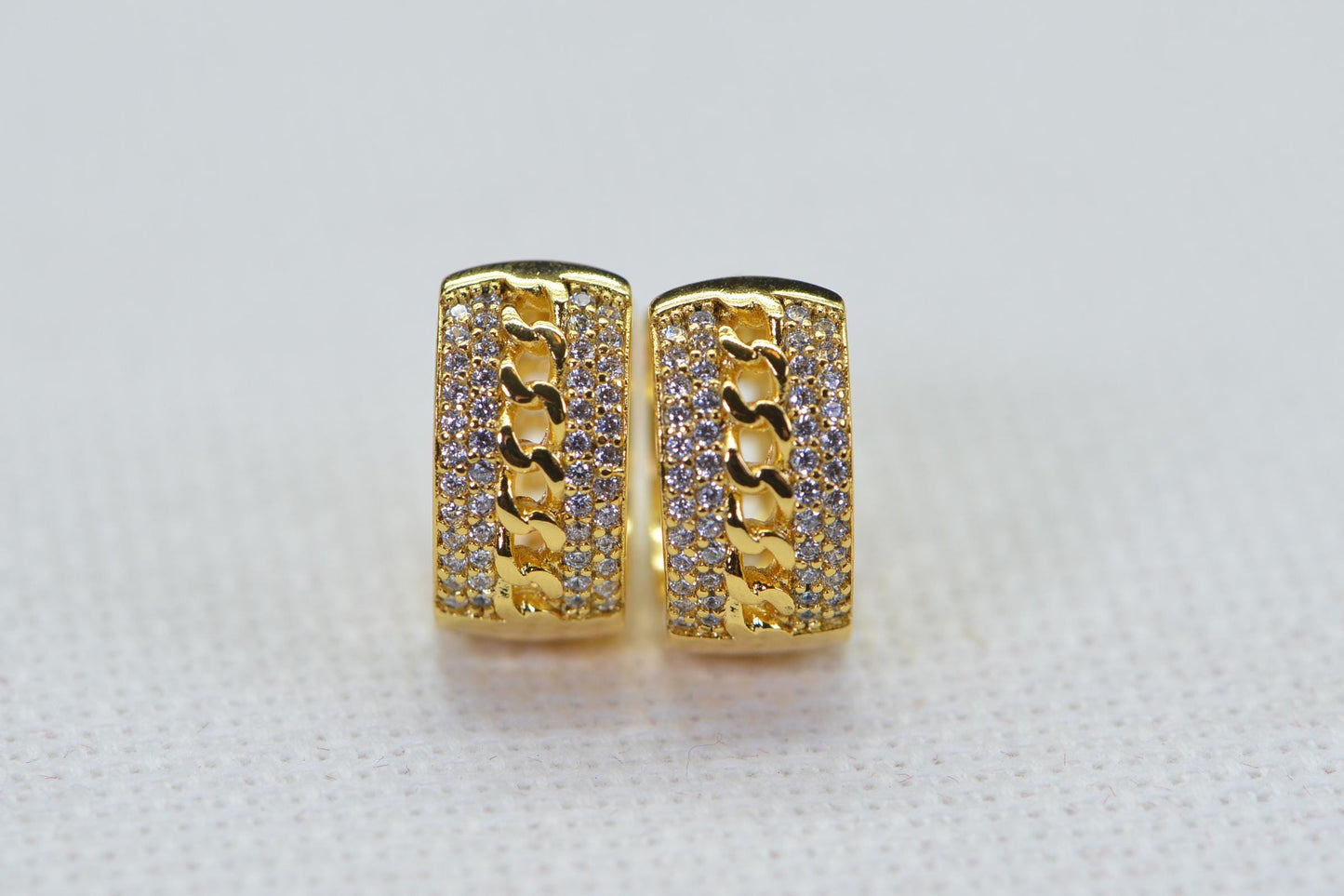Simulated Diamond Hoop Earrings: 14K Gold Over Sterling Silver, Vintage Style