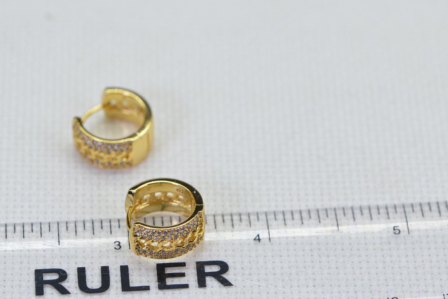 Simulated Diamond Hoop Earrings: 14K Gold Over Sterling Silver, Vintage Style
