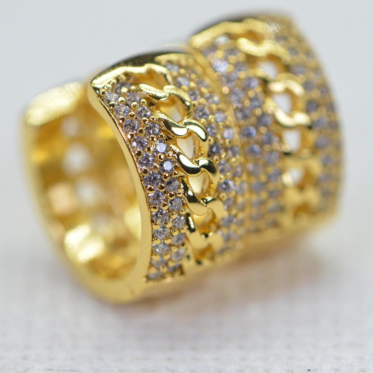 Simulated Diamond Hoop Earrings: 14K Gold Over Sterling Silver, Vintage Style