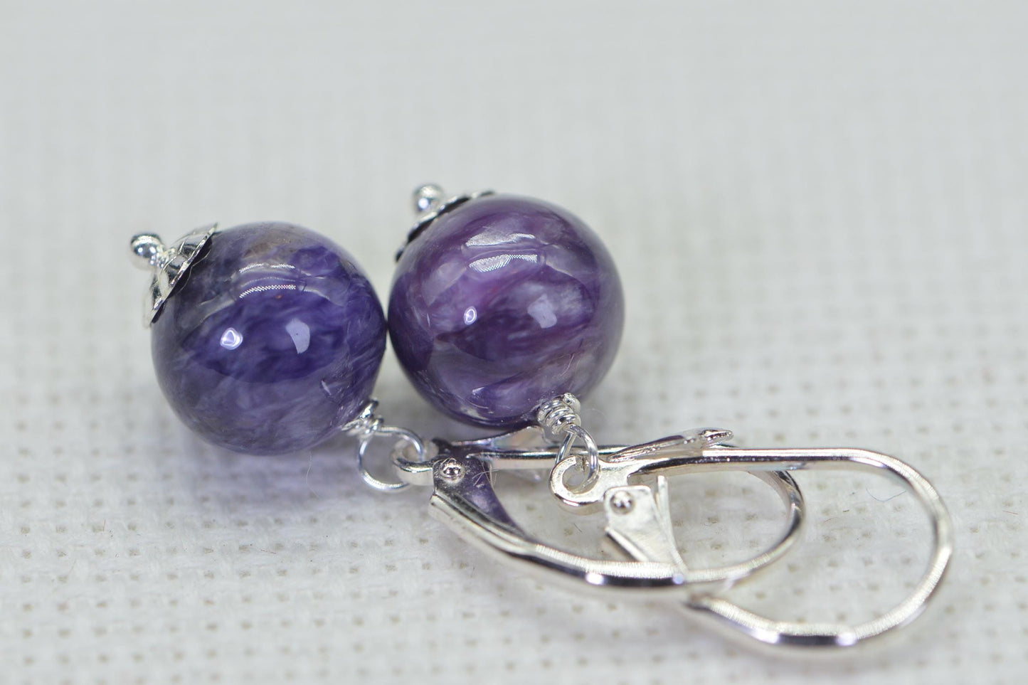 Russian Charoite Earrings Dangle Drop Earrings Small Earrings Gemstone Earrings