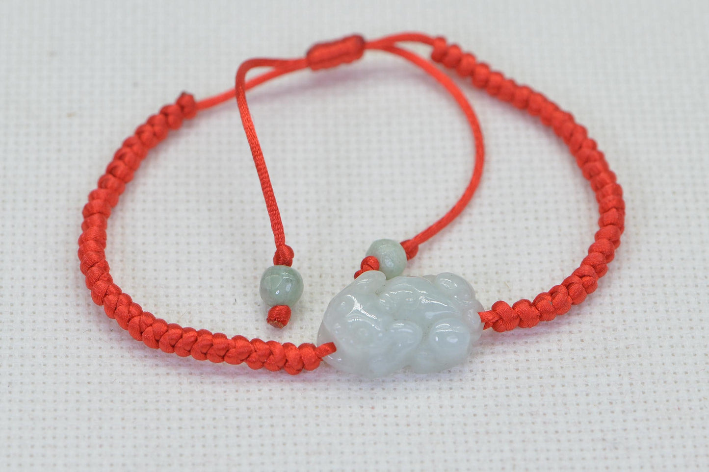 Natural Jade Chinese Pixie carved  Bracelet Knotted Braided Red Cord Lucky Bracelet Adjustable