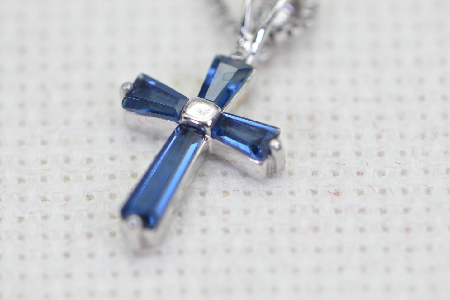 Baguette Diamond Tiny Cross 14K Gold Over  Sterling Silver Small Religious Cross Pendant Necklace
