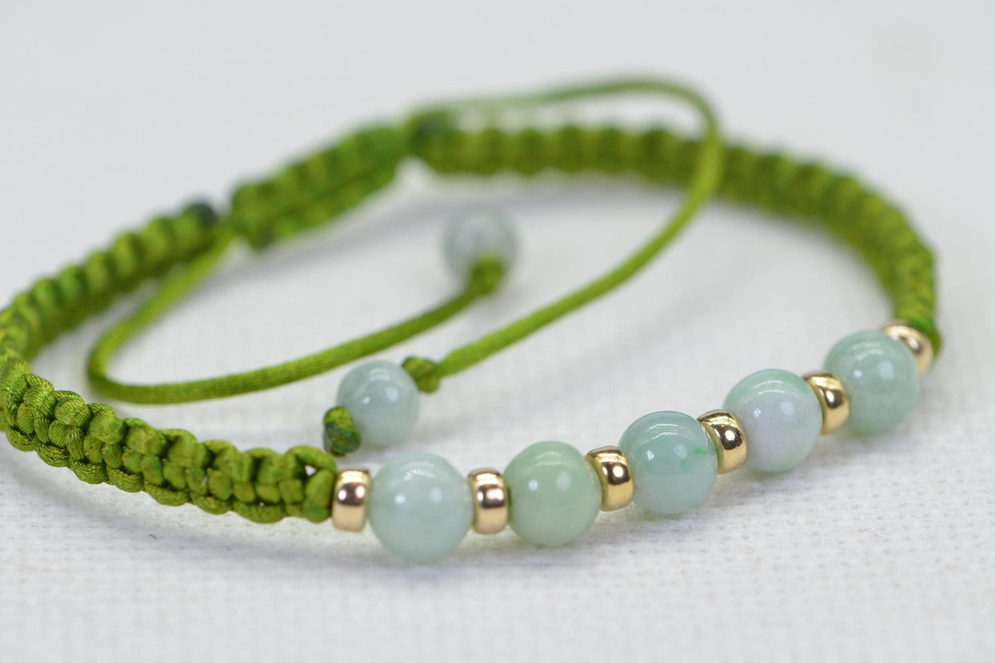 Burma Jade Ice Green Knotted Macrame Bracelet