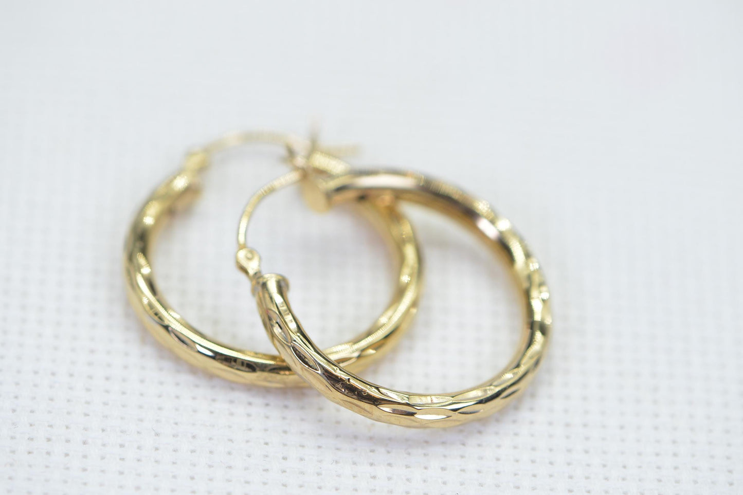 14K Gold Finished Twisted Hoop Earrings, Sterling Silver, 24.5mm