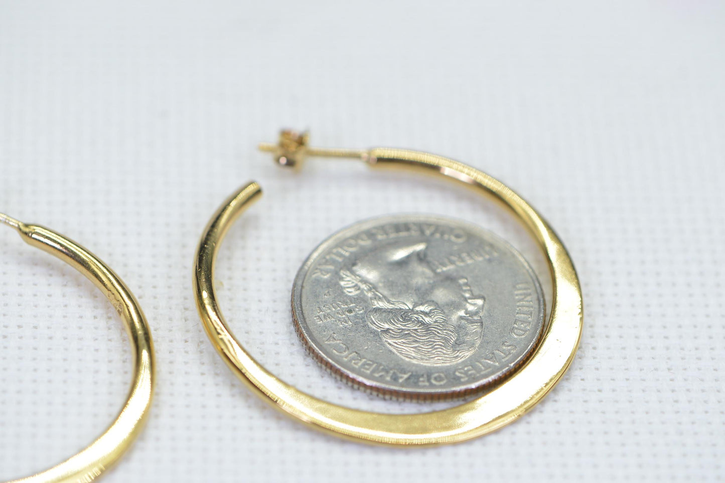 Vintage 24K Gold Over Sterling Silver Hoop Earrings - 1.5 Inch