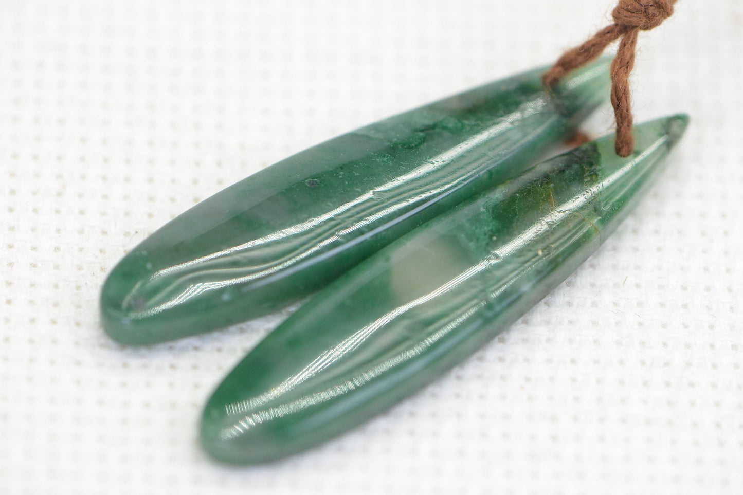 Natural Forest Green Jade Teardrop Matched Pair For Earrings Long Drop Gemstone Smooth Finished