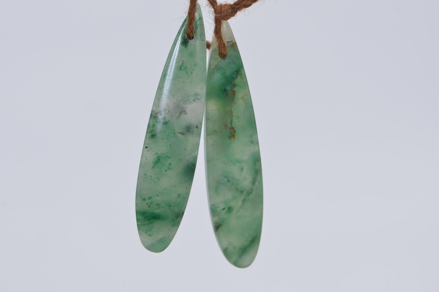 Natural Forest Green Jade Teardrop Matched Pair For Earrings Long Drop Gemstone Smooth Finished