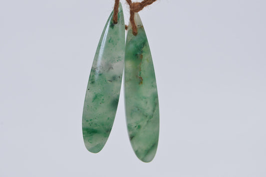 Natural Forest Green Jade Teardrop Matched Pair For Earrings Long Drop Gemstone Smooth Finished