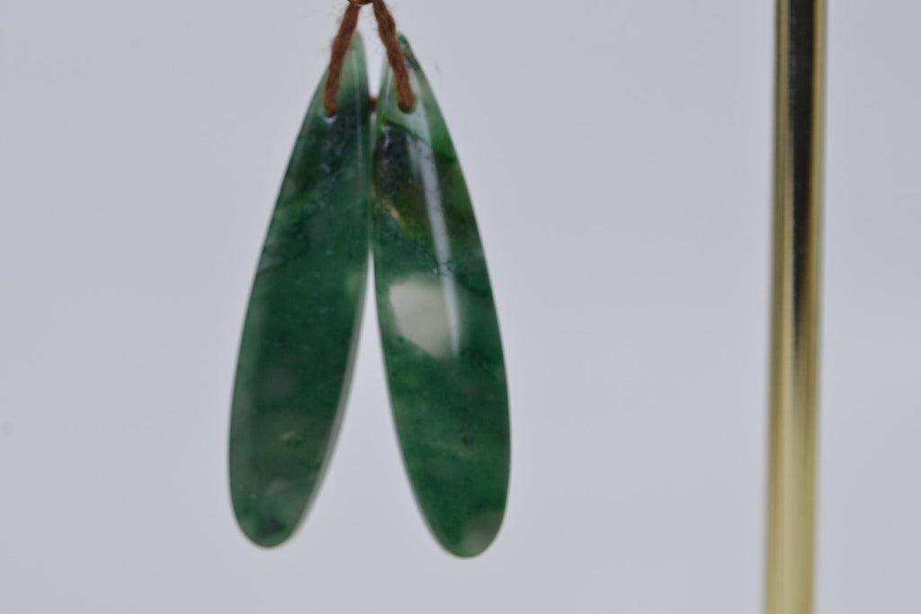 Natural Forest Green Jade Teardrop Matched Pair For Earrings Long Drop Gemstone Smooth Finished