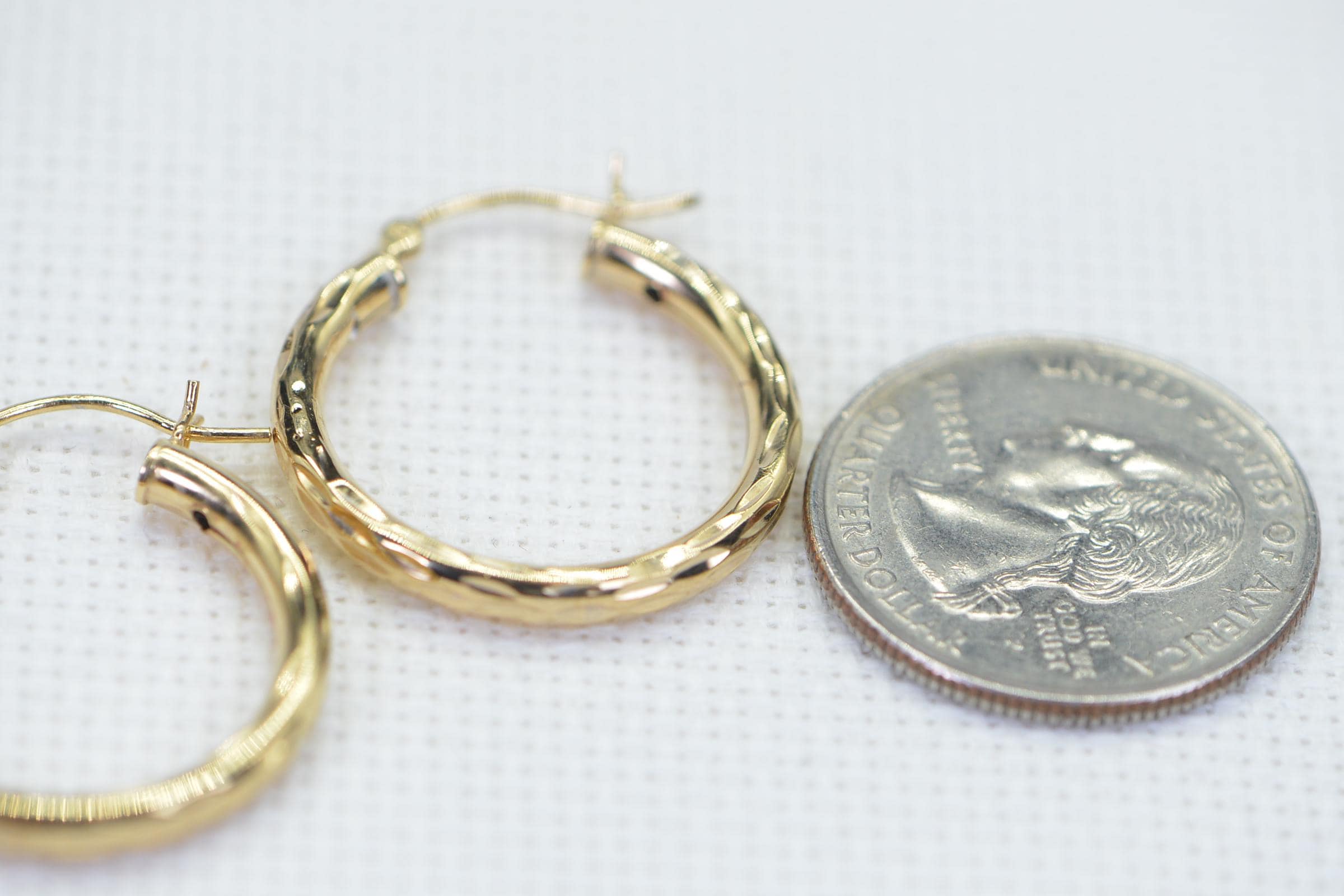 14K Gold Texture Style Hoop Earrings 14K Gold Over Sterling silver Vermeil Dome One Inch Hinge Hoop Earrings Gift for Women Birthday Gift