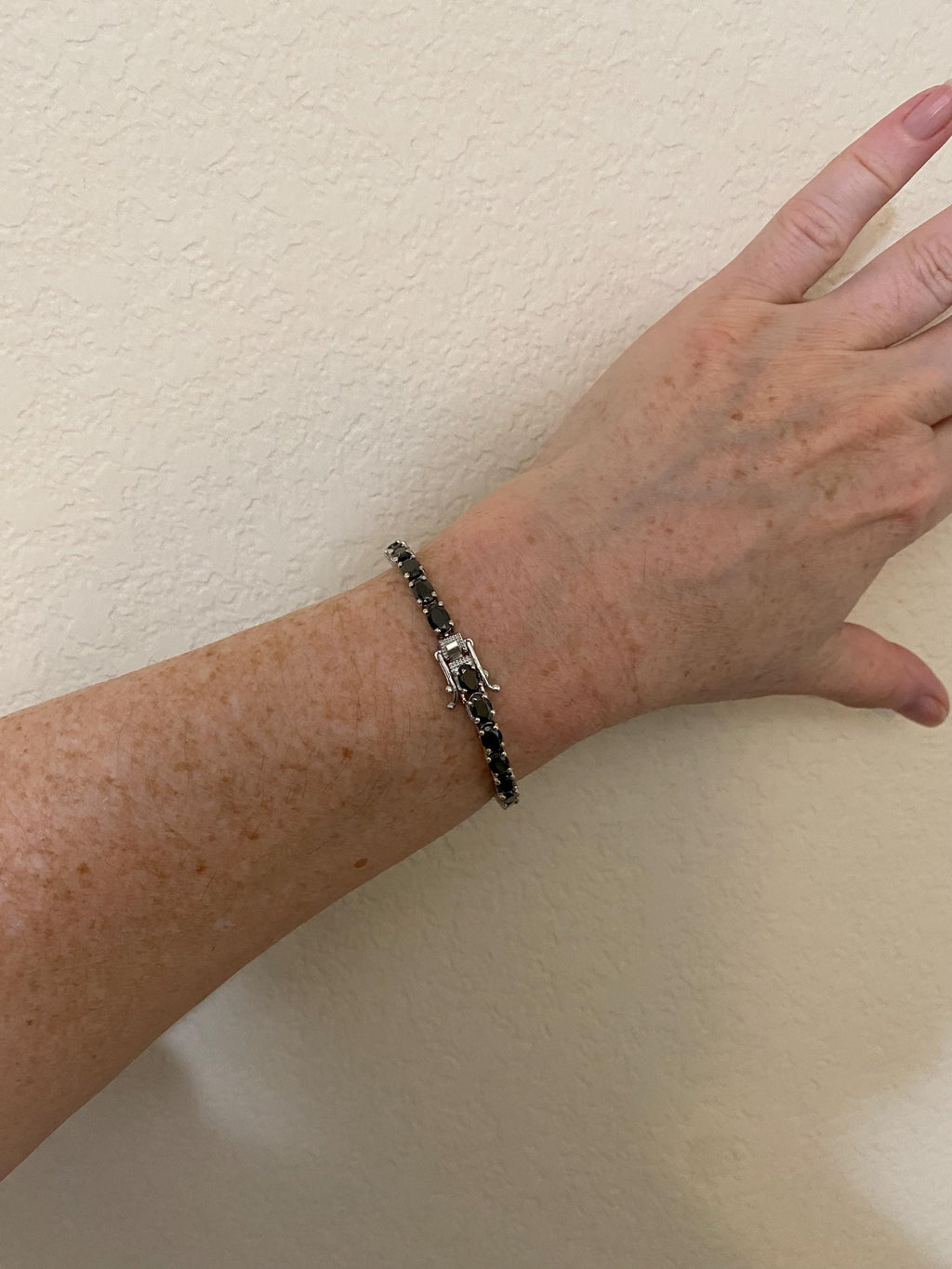 Black Tourmaline Tennis Bracelet: Oval Cut Sterling Silver, 6.5 inch