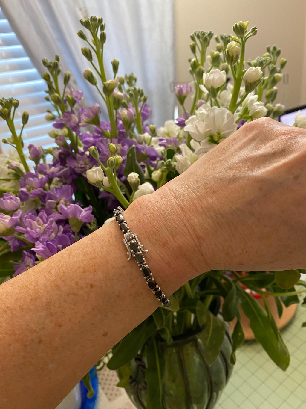 Black Tourmaline Tennis Bracelet: Oval Cut Sterling Silver, 6.5 inch
