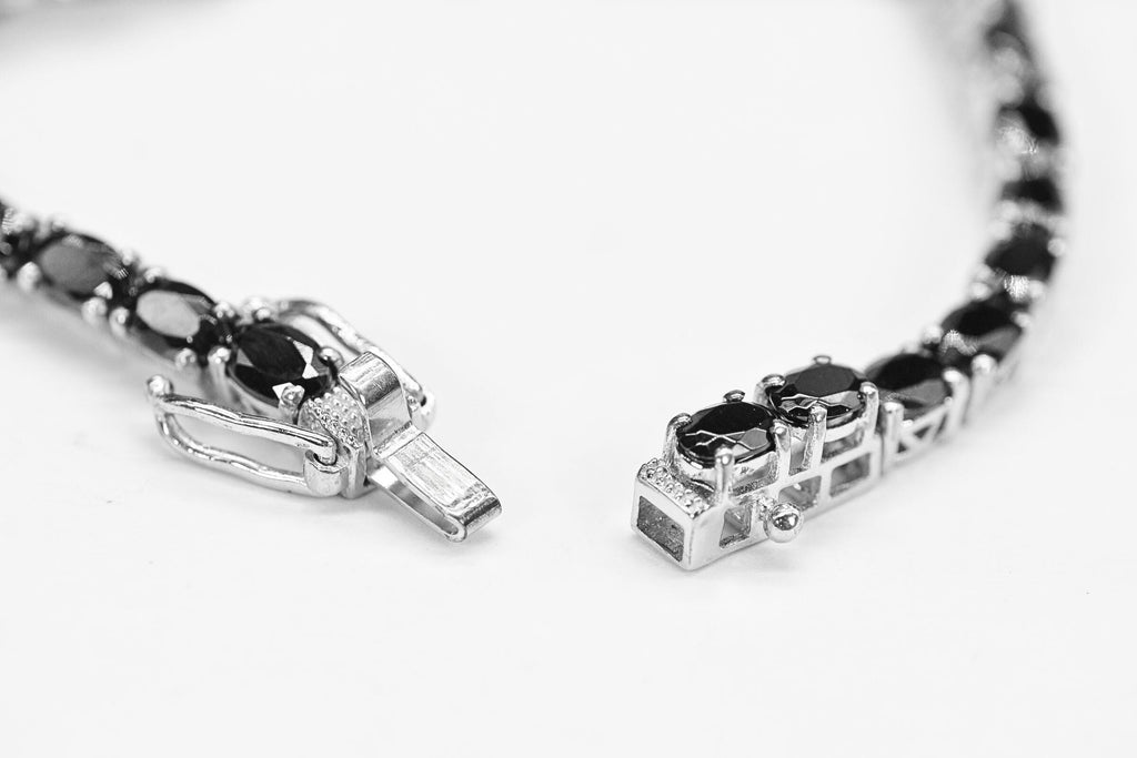 Black Tourmaline Tennis Bracelet: Oval Cut Sterling Silver, 6.5 inch
