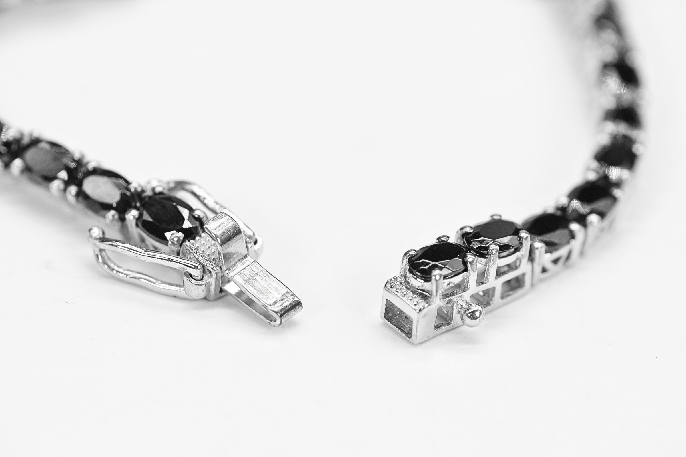 Black Tourmaline Tennis Bracelet: Oval Cut Sterling Silver, 6.5 inch