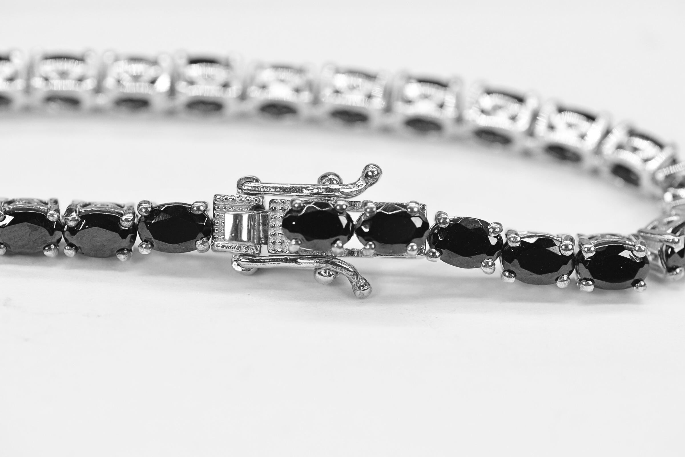 Black Tourmaline Tennis Bracelet: Oval Cut Sterling Silver, 6.5 inch