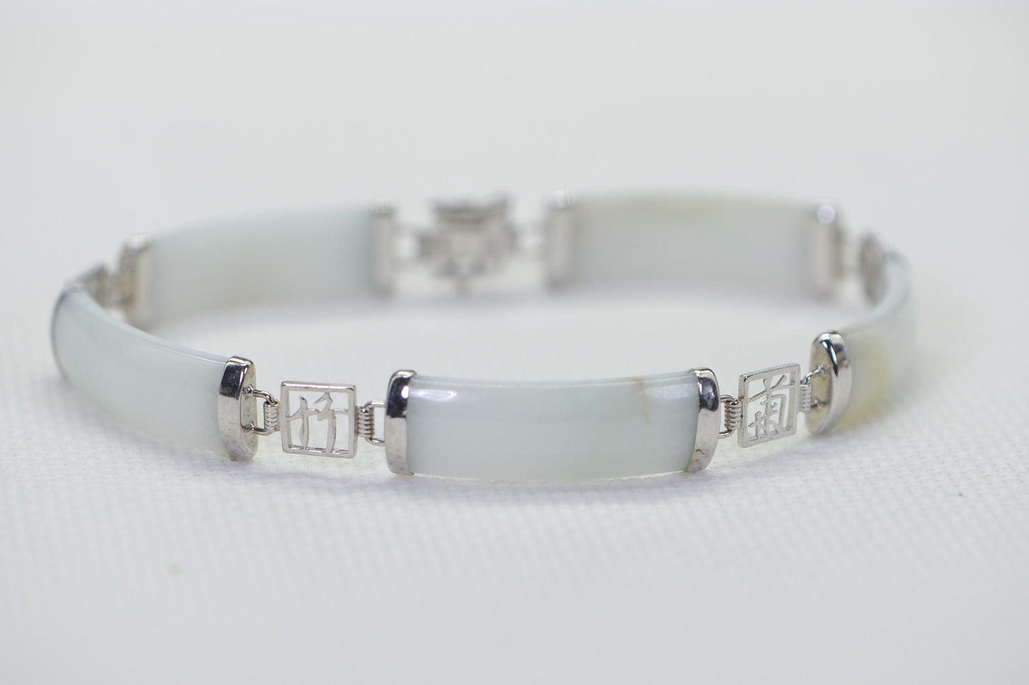 Burmese White Jade Bracelet: 18K White Gold over Sterling Silver