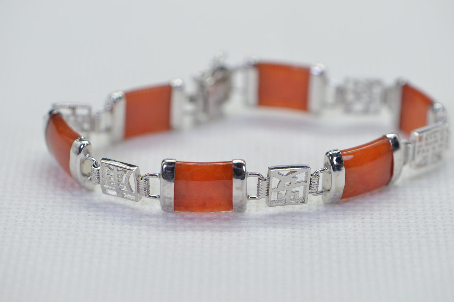 Burmese White Jade Bracelet: 18K White Gold over Sterling Silver