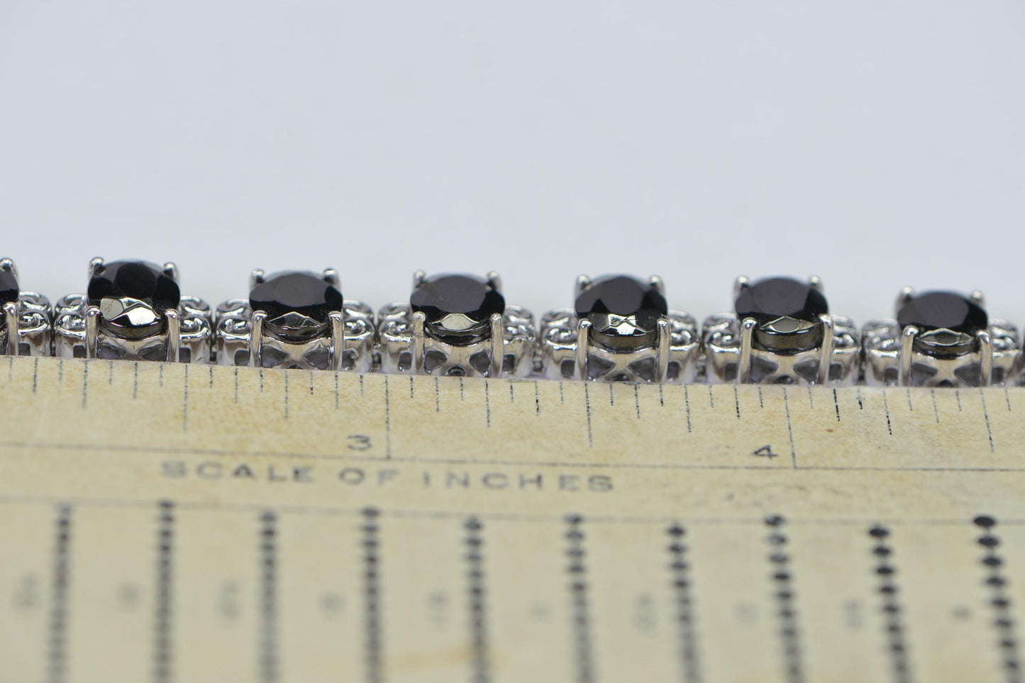 Black Tourmaline Tennis Bracelet: Platinum Over Sterling Silver, Filigree Setting