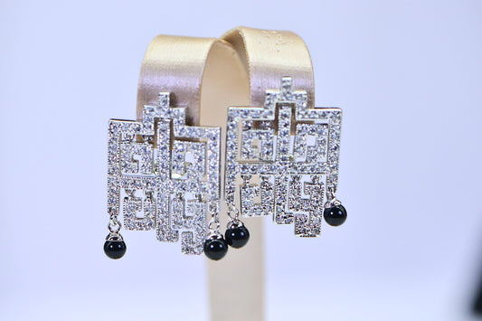 Greek Style White & Black Dangle Square Earrings – Designer Inspired