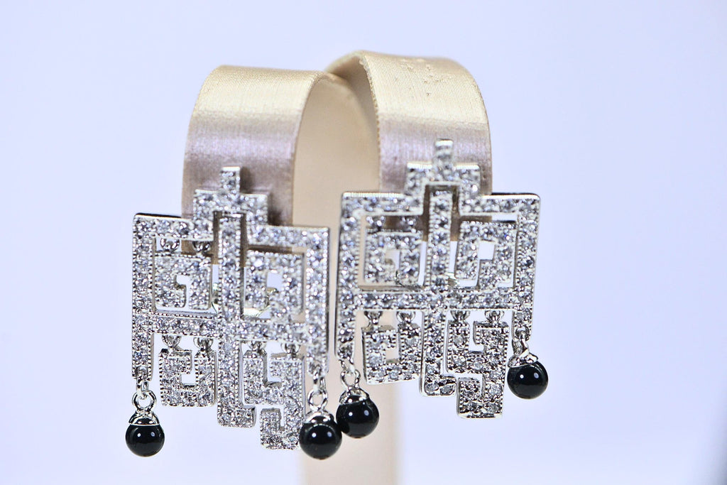Greek Style White & Black Dangle Square Earrings – Designer Inspired