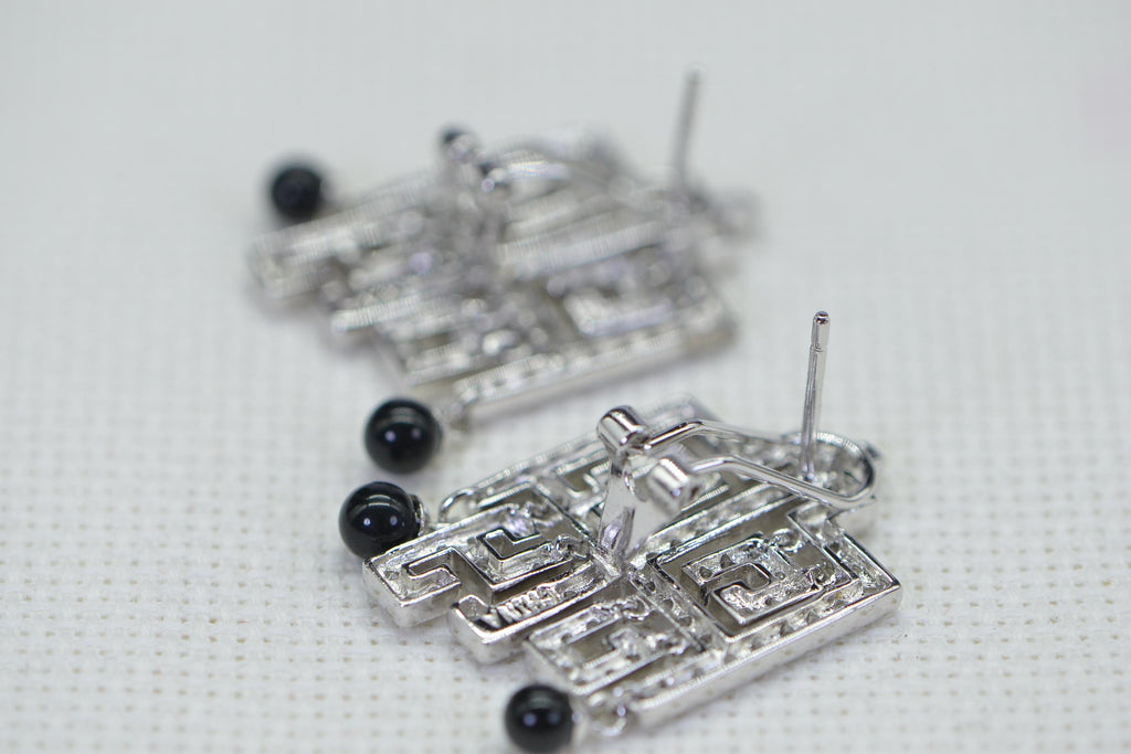 Greek Style White & Black Dangle Square Earrings – Designer Inspired