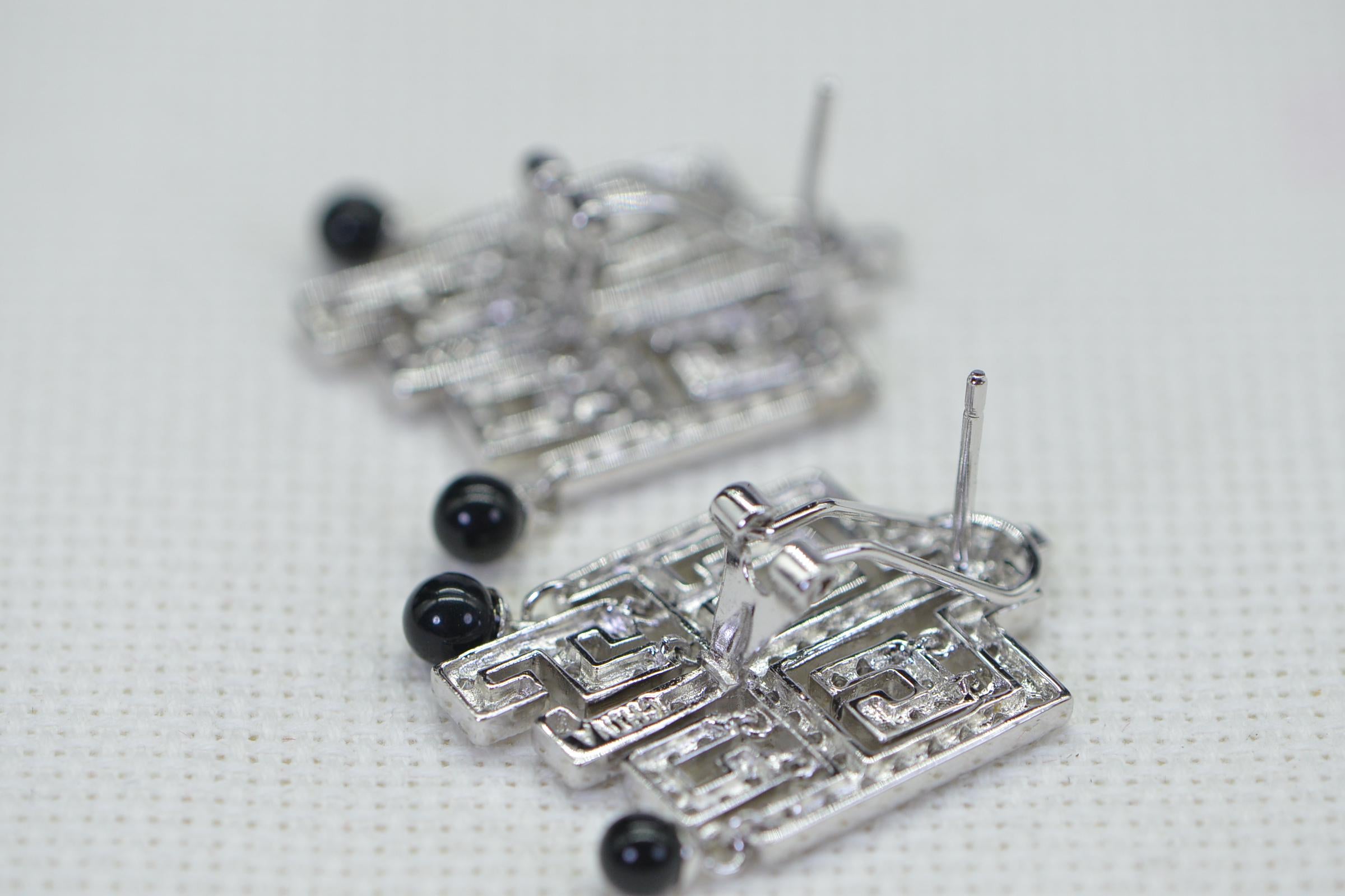 Greek Style White & Black Dangle Square Earrings – Designer Inspired