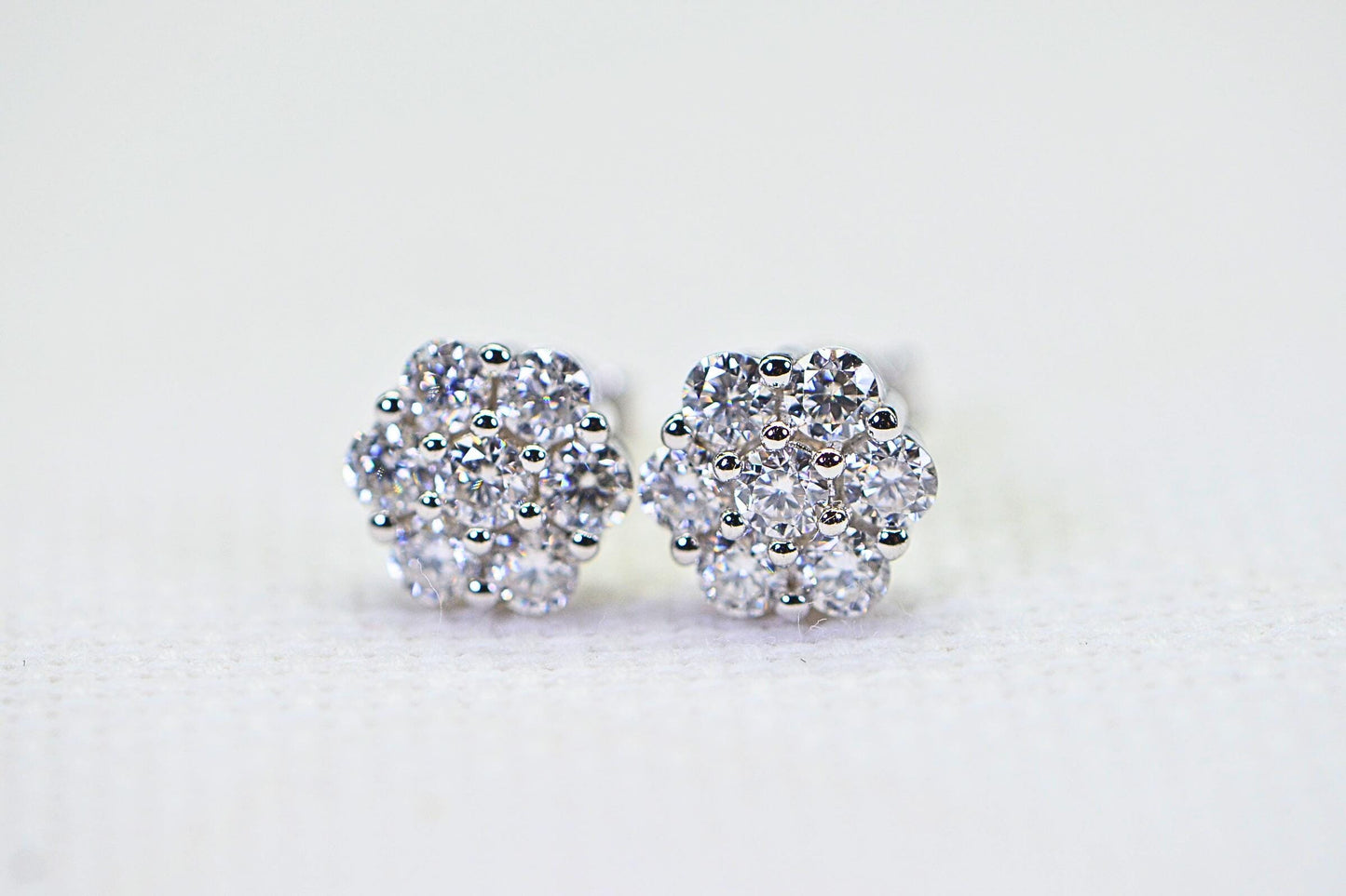 Flower Diamond Stud Earrings, Sterling Silver Bridal Gift
