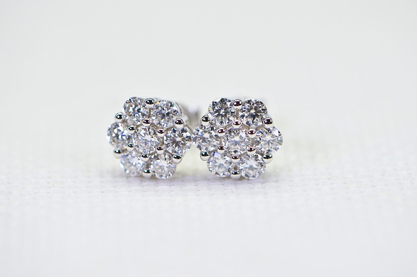 Flower Diamond Stud Earrings, Sterling Silver Bridal Gift