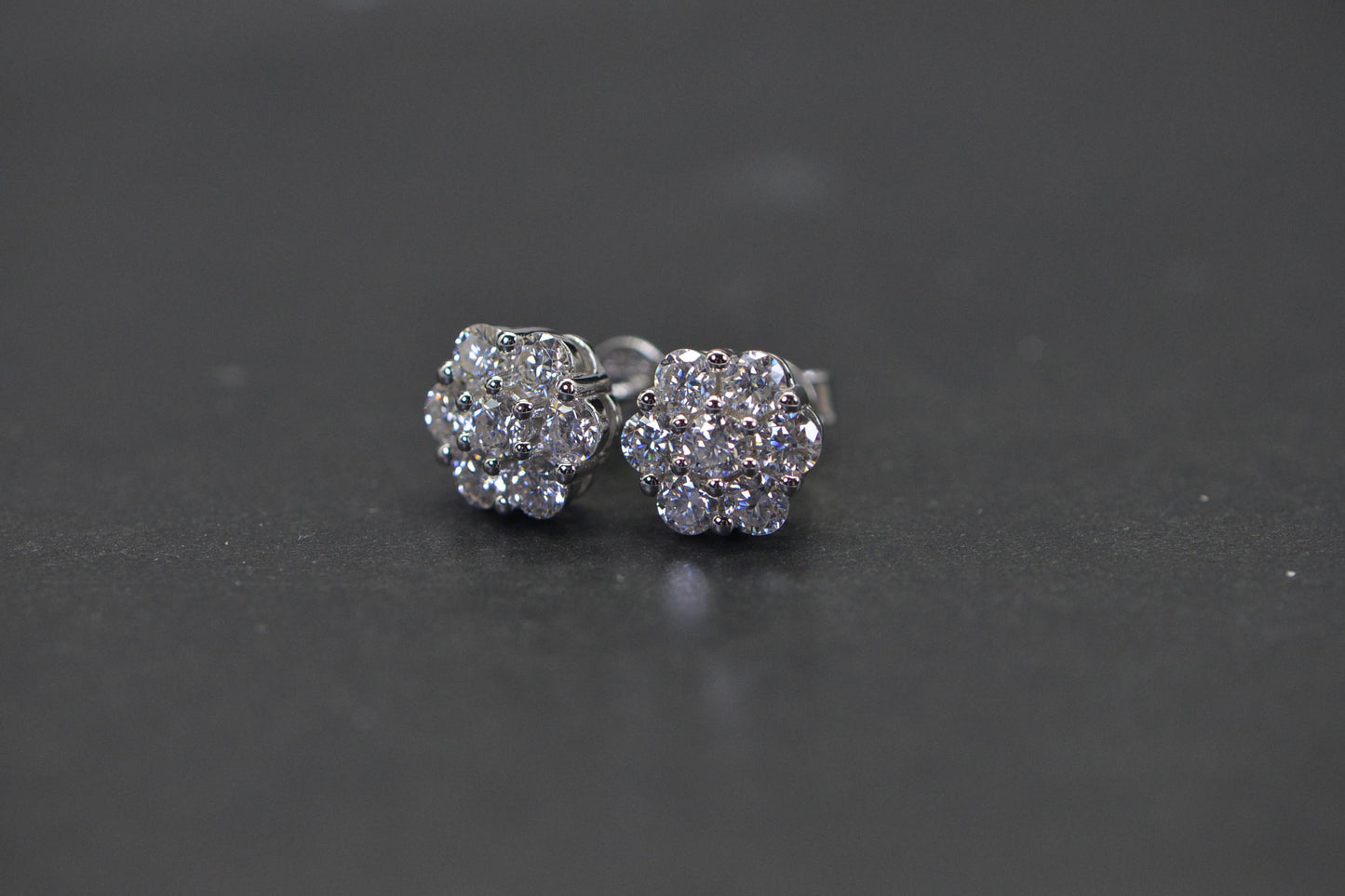 Flower Diamond Stud Earrings, Sterling Silver Bridal Gift