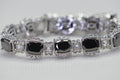 Black Tourmaline & White Topaz Sterling Silver Tennis Bracelet - 8 inch