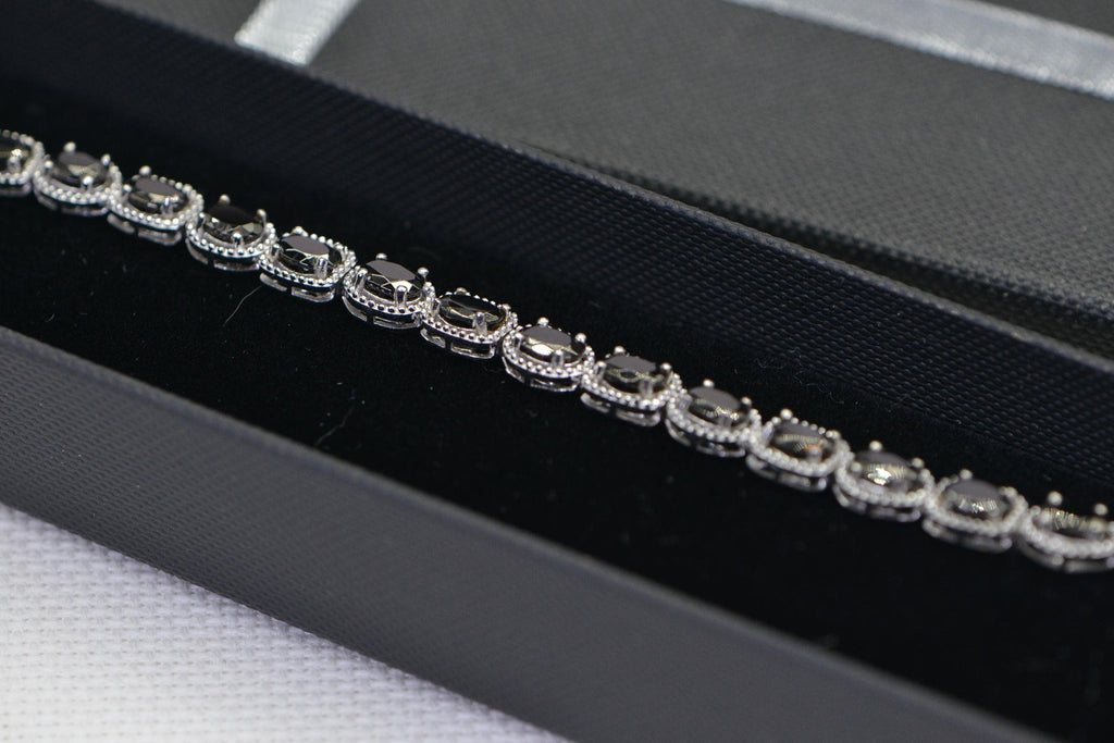 Black Tourmaline Tennis Bracelet, Sterling Silver, 6.5 inch