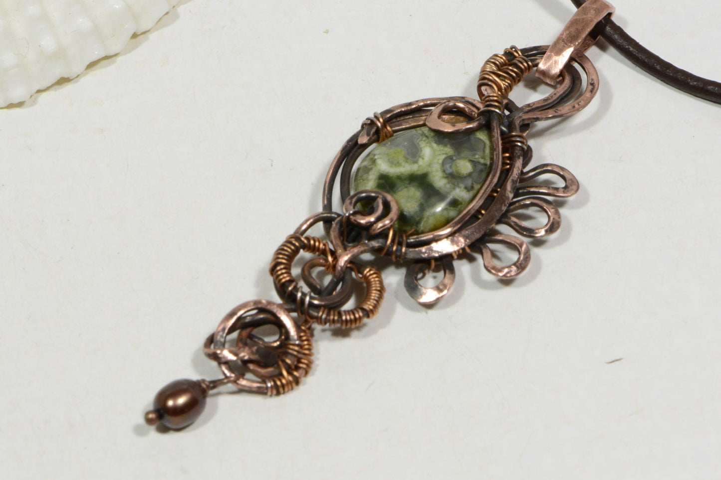 Rainforest Jasper Copper Wire Wrapped Pendant, Handmade Jewelry