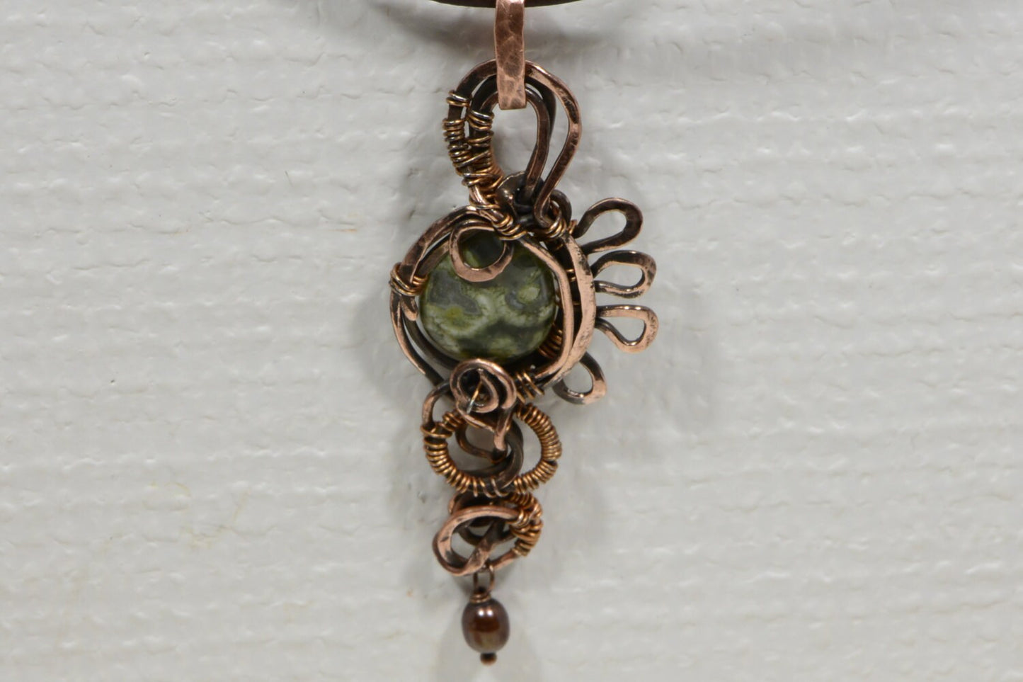 Rainforest Jasper Copper Wire Wrapped Pendant, Handmade Jewelry