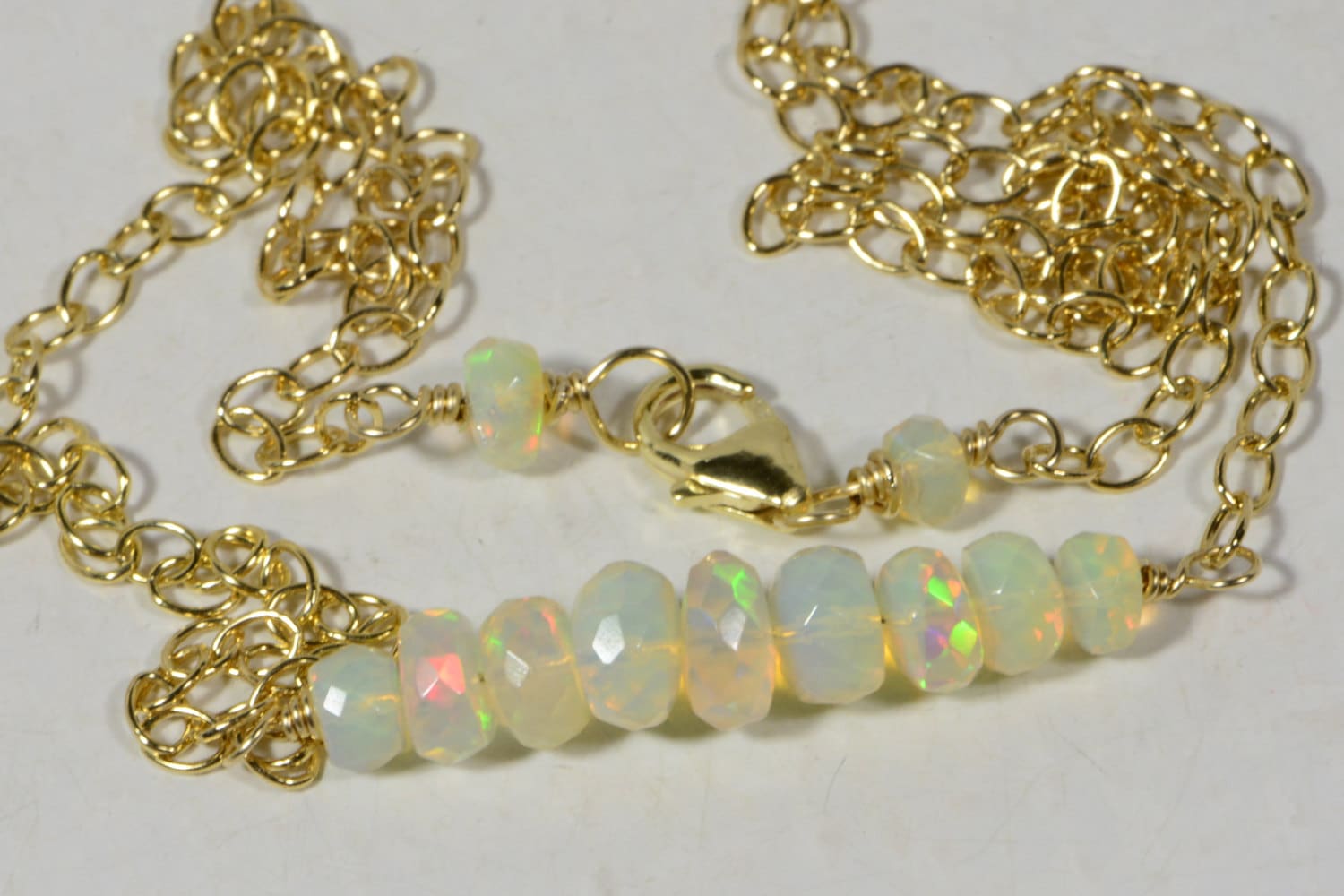 Welo Opal Bar Necklace: 14K Gold Filled Chain, Ethiopian Gemstone
