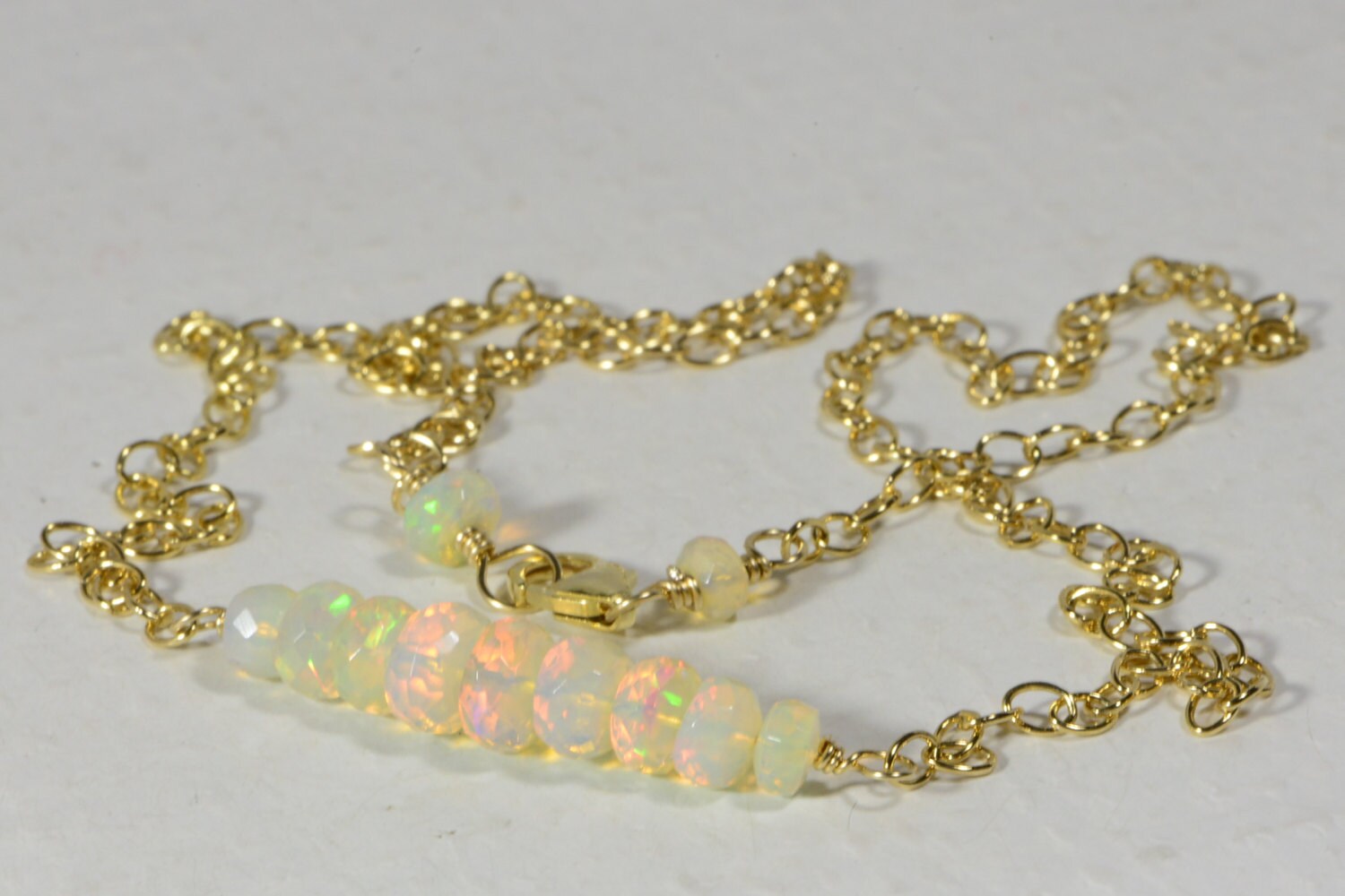 Welo Opal Bar Necklace: 14K Gold Filled Chain, Ethiopian Gemstone