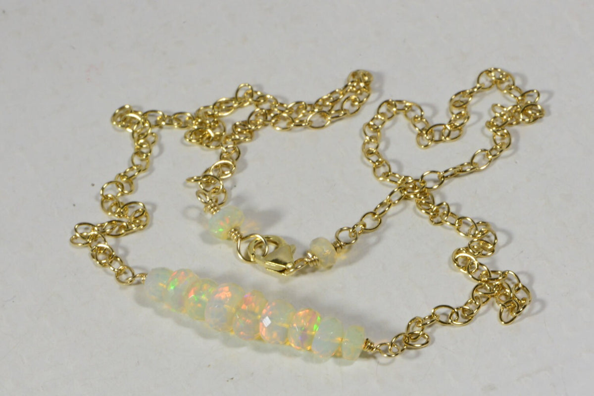 Welo Opal Bar Necklace: 14K Gold Filled Chain, Ethiopian Gemstone