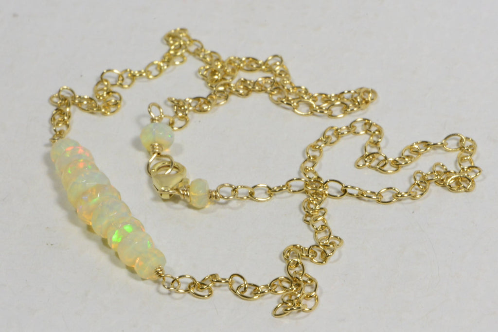 Welo Opal Bar Necklace: 14K Gold Filled Chain, Ethiopian Gemstone