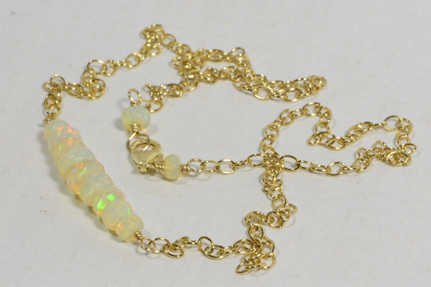Welo Opal Bar Necklace: 14K Gold Filled Chain, Ethiopian Gemstone