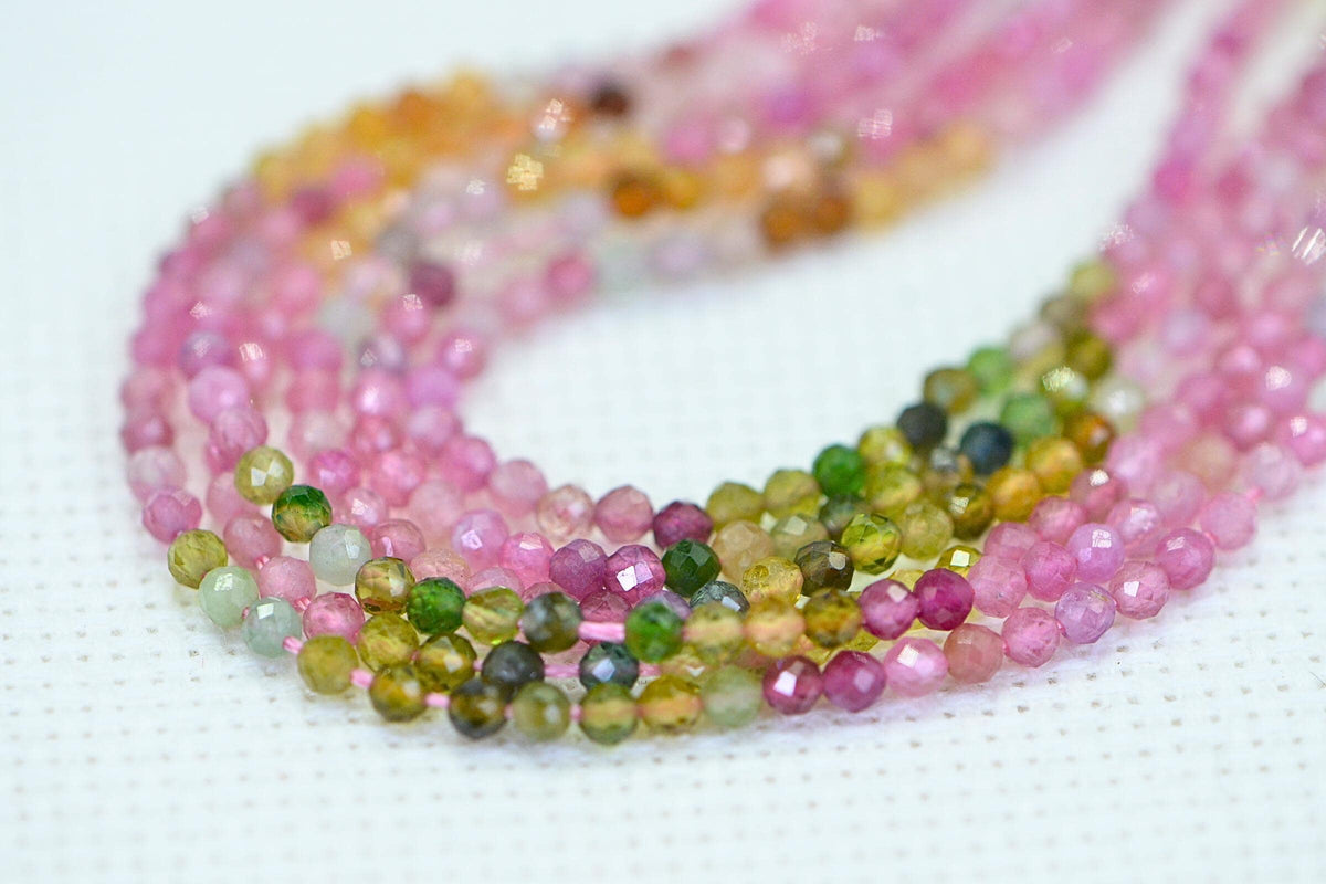 Natural Watermelon Tourmaline  Faceted Beads – Round 2.5mm Multi Color Gemstone Beads