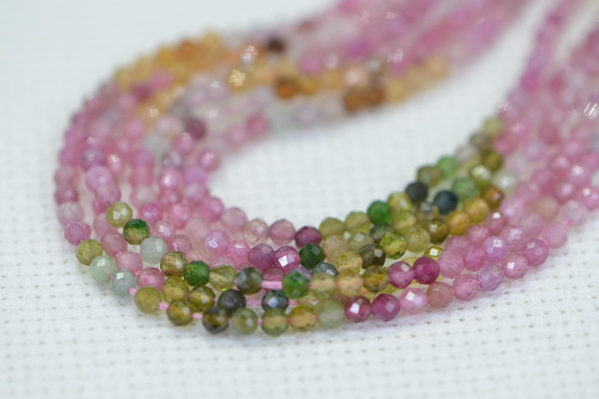 Natural Watermelon Tourmaline  Faceted Beads – Round 2.5mm Multi Color Gemstone Beads