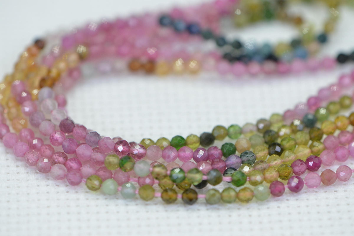 Natural Watermelon Tourmaline  Faceted Beads – Round 2.5mm Multi Color Gemstone Beads