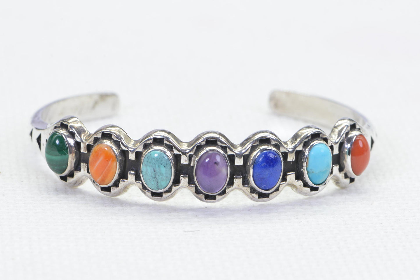 Native American Cuff Bracelet Multi Stone Sterling Silver Natural Turquoise Bracelet 6 inches
