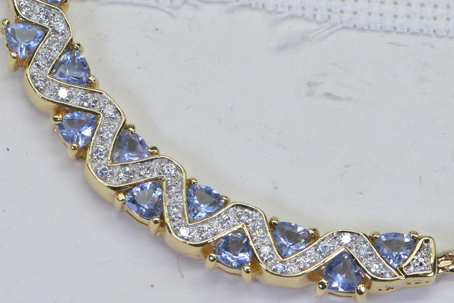 Simulated Tanzanite Necklace: 14K Gold Over Sterling Silver, Herringbone Chain